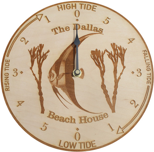 Tide clock angel - fish, engraved